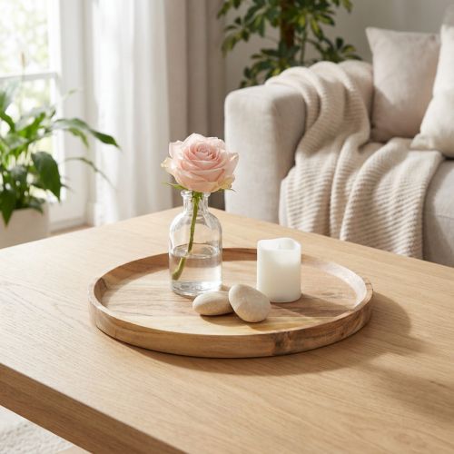 Bandeja/plato decorativo de madera de acacia natural, Ø20 cm. | Floristik24.es