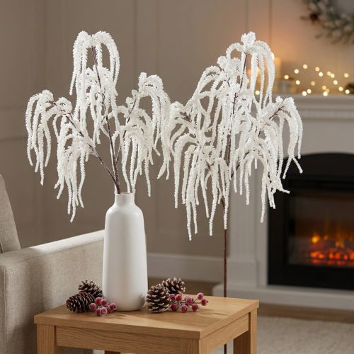 Rama decorativa sauce llorón decoración de invierno brillo blanco 82cm 2ud | Floristik24.es