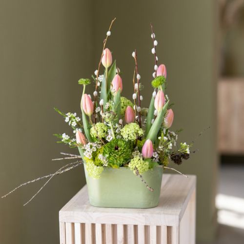 Cuenco ovalado verde para plantas de plástico, 20 x 10 x 11 cm, 3 unidades | Floristik24.es