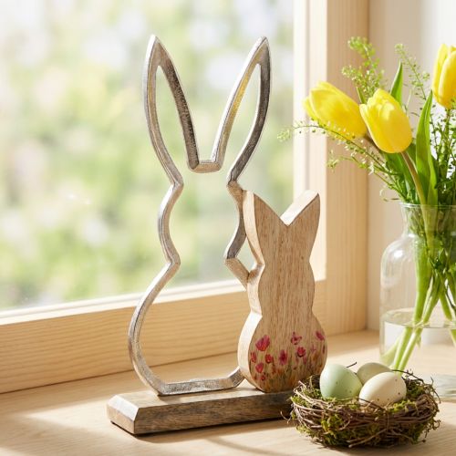 Mamá coneja con niño Deco de Pascua Metal y madera 26,5cm | Floristik24.es