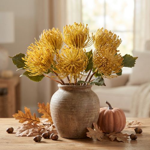 Alfiletero artificial de Protea Leucospermum amarillo 30cm 6 uds | Floristik24.es