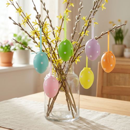 Huevos de Pascua huevos de plástico colgantes con lunares 8x11,5cm 6ud | Floristik24.es