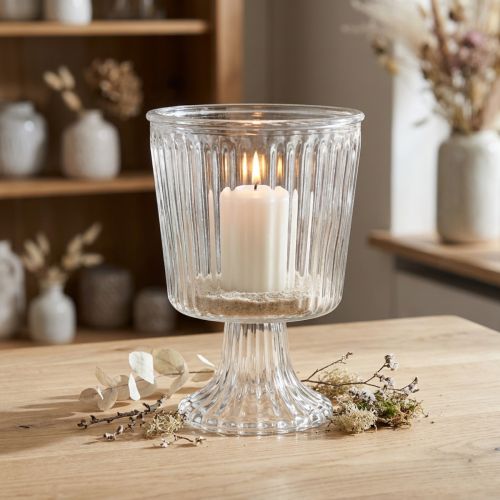 Farol vaso de vidrio decoración de vidrio estriado Ø11,5cm H15cm | Floristik24.es