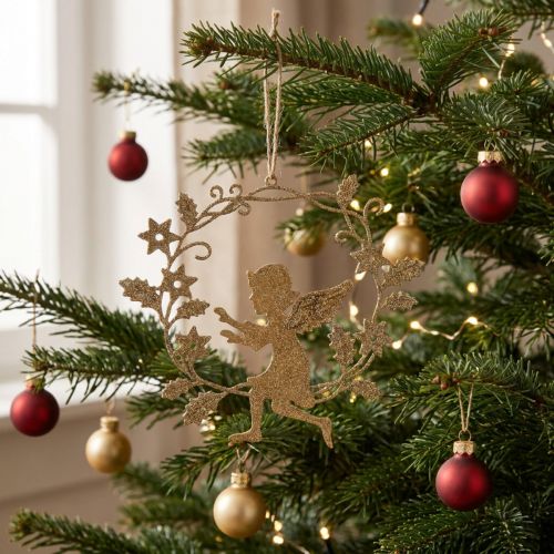 Corona de ángel, decoración navideña, ángel para colgar, colgante de metal Dorado H14cm W15.5 | Floristik24.es