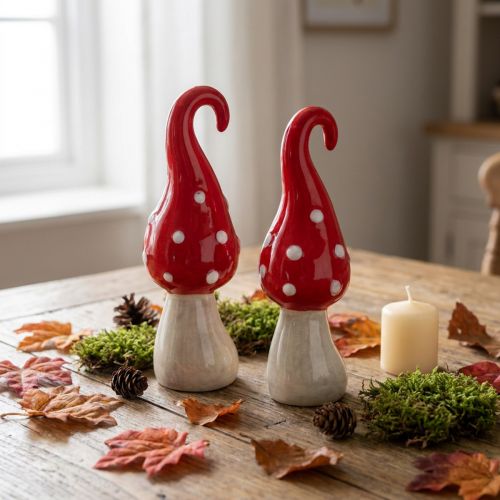 Hongos decorativos de cerámica rojo blanco Ø5cm H15.5cm 2pcs | Floristik24.es