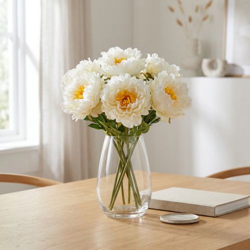 Peonías artificiales Peonías blancas amarillas Flores artificiales 7 piezas | Floristik24.es