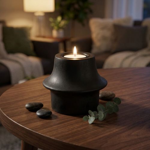 Portavelas de cerámica negra para velas pequeñas, Ø12cm, H9cm. | Floristik24.es