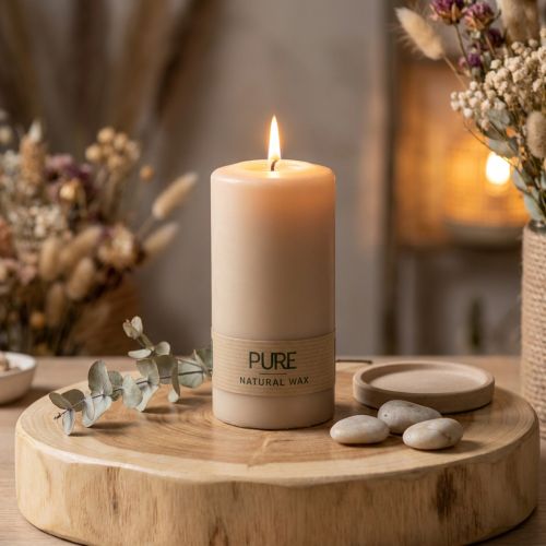 Vela de pilar PURE Velas Wenzel beige 130/70mm | Floristik24.es