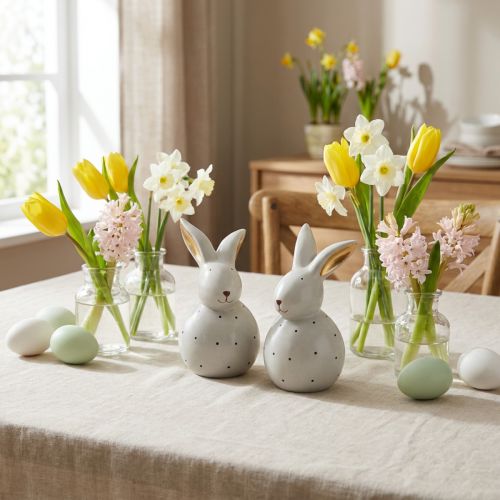 Figuras decorativas de conejitos de Pascua conejos con patrón de puntos 13cm 2ud | Floristik24.es