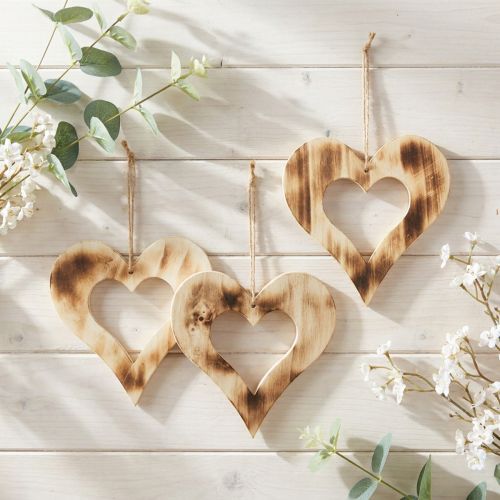 Artículo Corazones decorativos madera para colgar corazón quemado en corazón 20cm 3ud