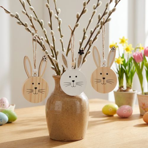 Percha decorativa cabeza de conejo de madera oro blanco natural 10,5cm 8 piezas | Floristik24.es