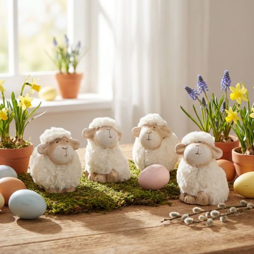 Decoración de Pascua oveja decoración de cerámica Pascua crema 9,5×6×9cm 4 piezas | Floristik24.es