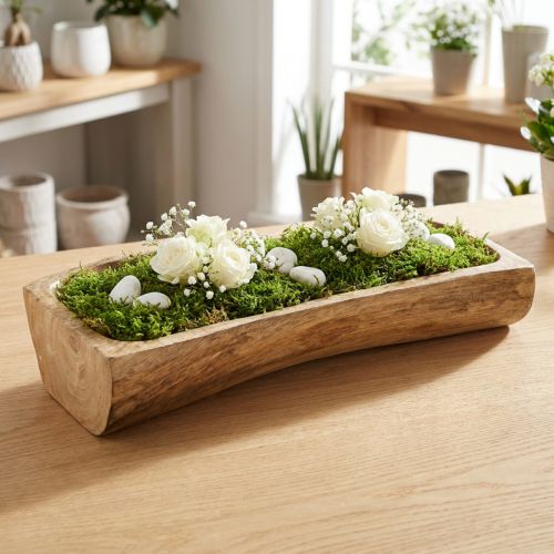 Decoración de madera con hueco, cuenco decorativo, madera, 40×13–16cm×6,5cm | Floristik24.es