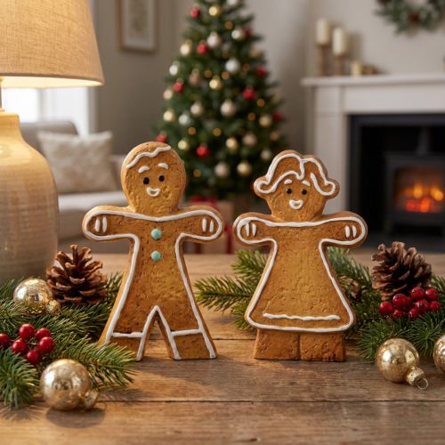 Decoración navideña de hombre y mujer de jengibre de cerámica de 16 cm, juego de 2 piezas | Floristik24.es