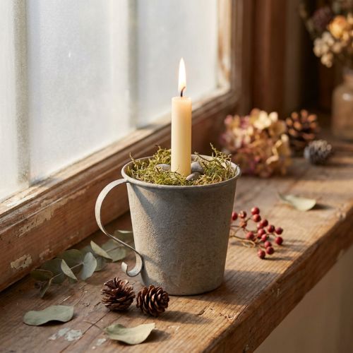 Portavelas cónico taza vintage decorativo gris Ø11cm H11cm | Floristik24.es