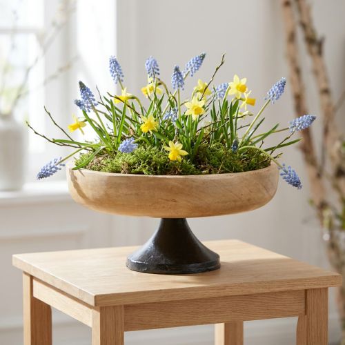 Bol con pie, madera y metal, negro natural, Ø20cm, H10cm | Floristik24.es