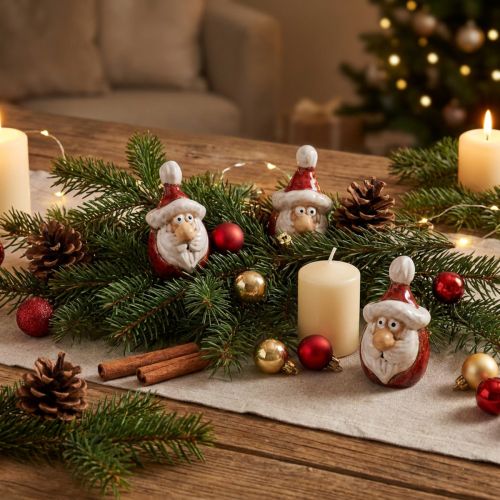 Figura de Papá Noel de cerámica, roja, 7 cm – Decoración navideña festiva – 6 piezas | Floristik24.es