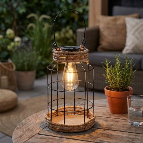 Artículo Lámpara de jardín solar de metal negro natural Ø18cm H29cm