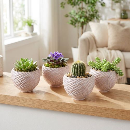 Cuencos pequeños de cerámica con decoración en espiral rosa Ø9cm 4uds | Floristik24.es