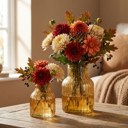 Jarrón de cristal naranja con diseño retro, Ø11cm, H14.5cm, 2 unidades. | Floristik24.es