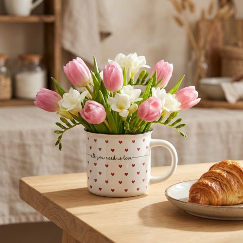 Taza con corazones taza de cerámica blanca roja Ø9cm H9cm | Floristik24.es