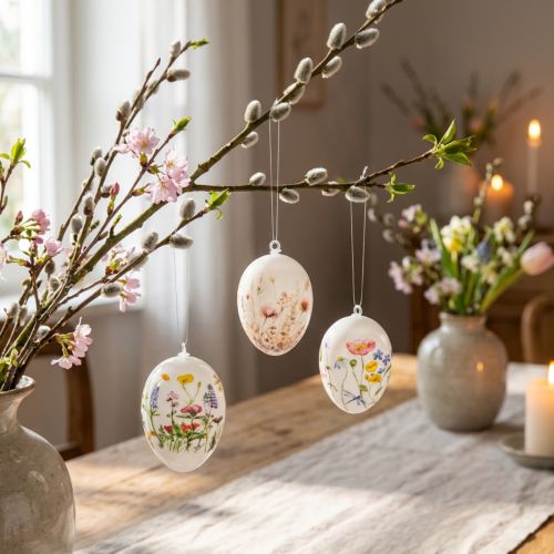 Huevos de Pascua con motivos primaverales y florales, decoración de Pascua de alta calidad, 6 cm, 6 piezas | Floristik24.es