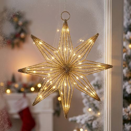 Estrella decorativa LED de alambre para colgar, 20 LED, luz blanca cálida, para interiores, 22 cm | Floristik24.es