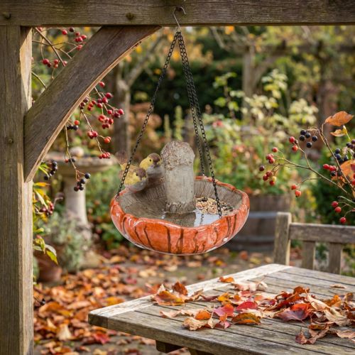 Decoración de pájaros otoño para seta colgante con 2 pájaros Ø20cm H15cm | Floristik24.es