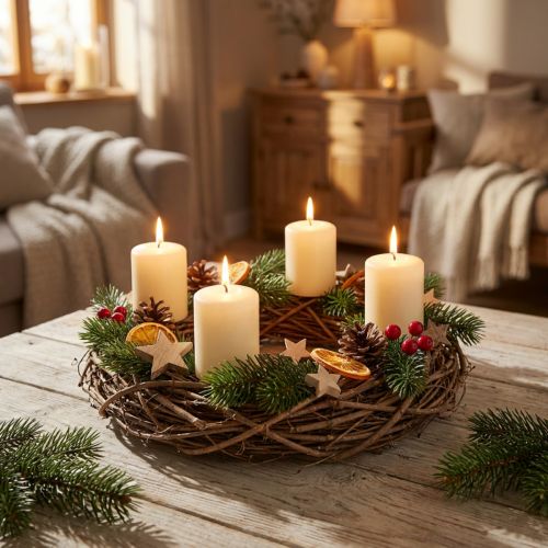 Artículo Corona natural, ramas de olmo, piñas, corona decorativa, corona para puerta, corona de mesa, Ø35cm H8cm