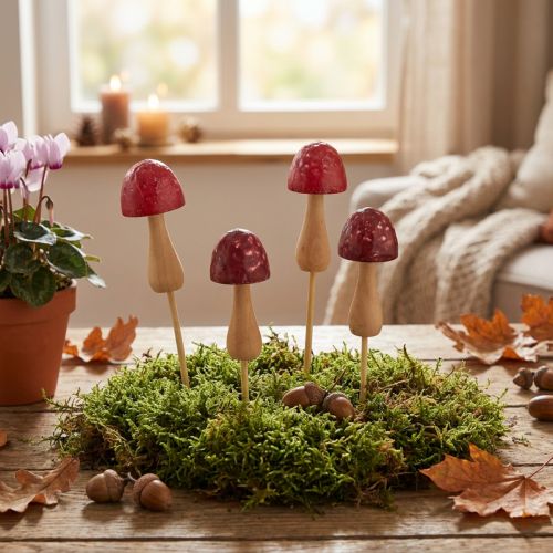 Estacas para flores, diseño de setas, estacas de madera, rojas, Ø2,5 cm, 8 unidades | Floristik24.es