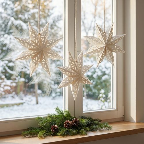 Perchas decorativas de papel blanco con forma de estrella y copo de nieve, Ø20 cm, juego de 6 | Floristik24.es