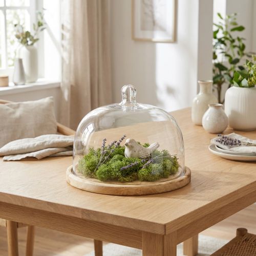 Artículo Cúpula de cristal con placa de madera decorativa cúpula de queso Ø22cm H16.5cm