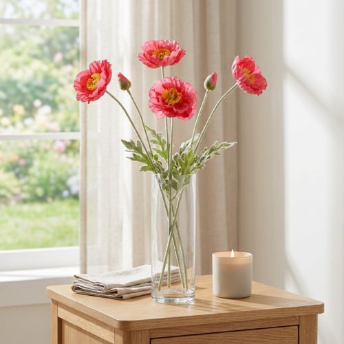 Artículo Amapolas artificiales rosas flores artificiales Ø6–7cm L78cm 3 uds