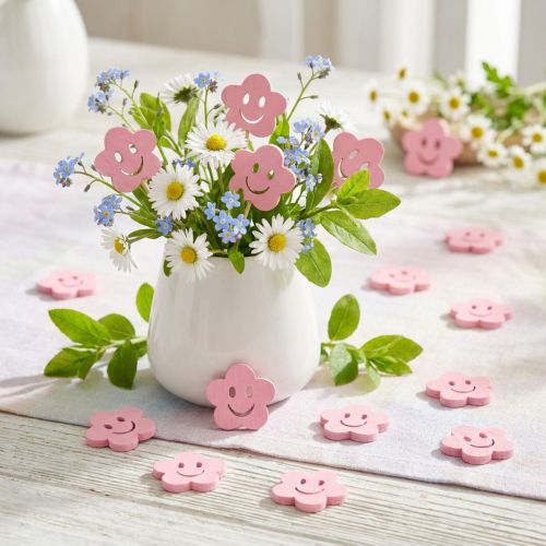 Flor de madera con cara rosa 2,5cm 48uds | Floristik24.es