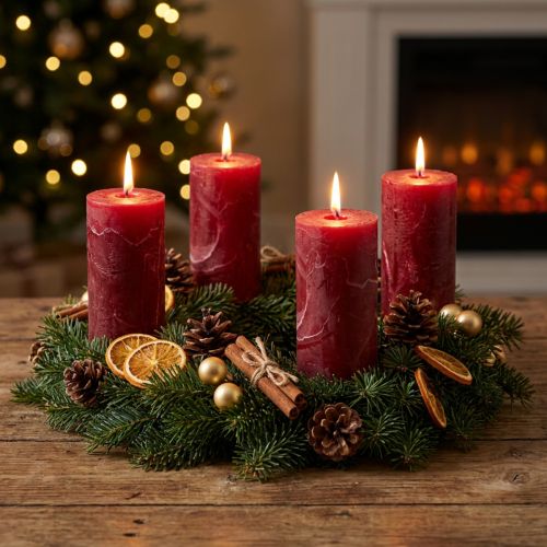 Velas de colores lisos rojo oscuro 50x100mm 4uds | Floristik24.es