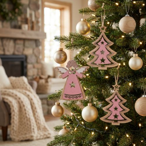 Decoración para árbol de Navidad Natural, rosa 11cm 8p | Floristik24.es