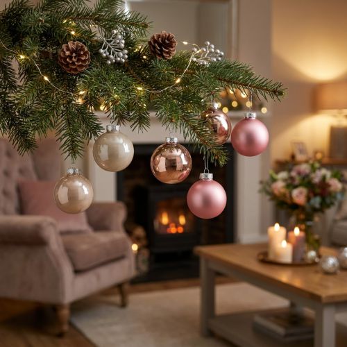 Bola de árbol de Navidad de cristal rosa grisáceo Ø60mm 24 uds | Floristik24.es
