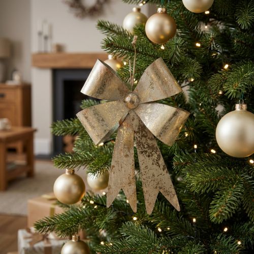 Lazo para colgar, adornos para árboles de Navidad, adornos de metal dorado, aspecto antiguo Al 23 cm An 16 cm | Floristik24.es