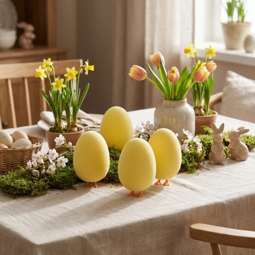 Huevo de Pascua con patas Figura decorativa amarilla Huevo de Pascua Decoración H13cm 4 piezas | Floristik24.es