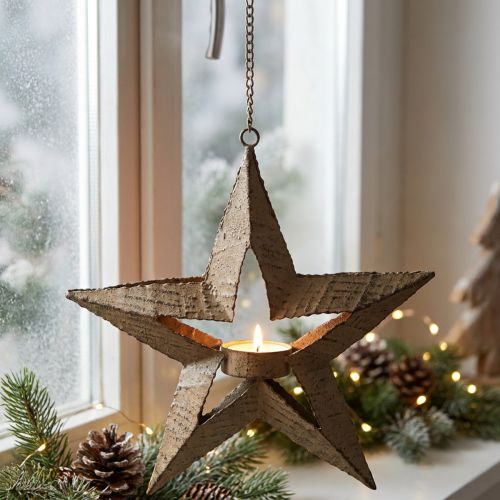 Portavelas de metal decoración poinsettia beige 22,5cm | Floristik24.es