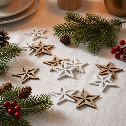 Decoración de estrellas de madera decoración dispersa Navidad blanco/natural 3,5 cm 48 piezas | Floristik24.es