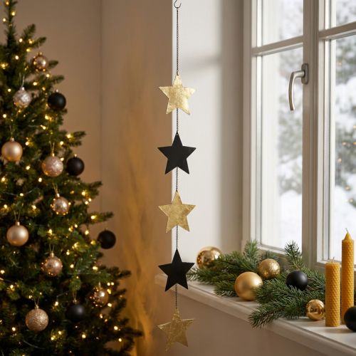 Adorno navideño estrella colgante oro negro 5 estrellas 78cm | Floristik24.es