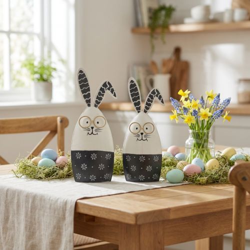 Conejito de pascua conejito blanco y negro con gafas metal 18,5x7x3cm 2uds | Floristik24.es