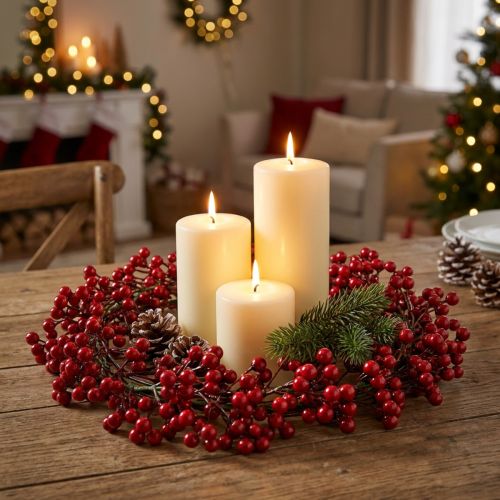 Corona de Bayas Plantas Artificiales Rojas Navidad Roja Ø35cm | Floristik24.es