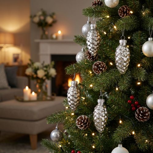 Conos navideños conos de vidrio decoración de vidrio plateado H6,5cm 10 piezas | Floristik24.es