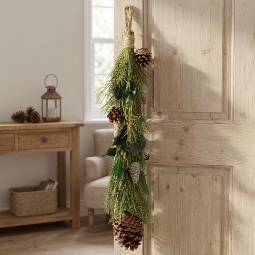 Decoración navideña colgante de piñas de pino y eucalipto L60cm estilo casa de campo escandinava | Floristik24.es