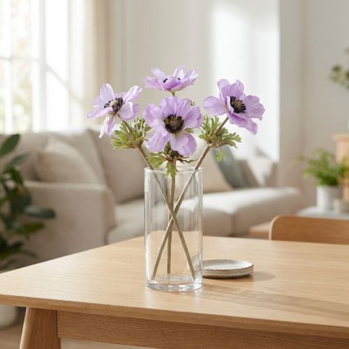 Flores de anémona artificiales en color lila, 34 cm de largo, 4 unidades. | Floristik24.es