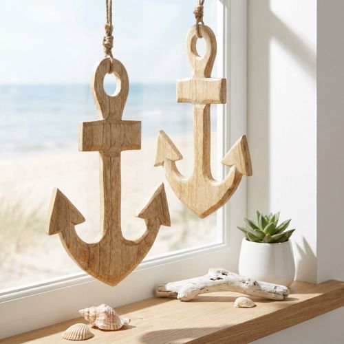 Ancla de madera para colgar Yute Natural 15×25cm 2uds | Floristik24.es
