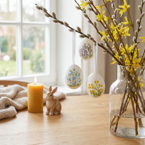Artículo Huevos de Pascua con delicados motivos florales para la decoración festiva de Pascua en el salón, 6 cm, 6 piezas