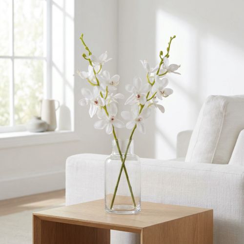 Orquídeas artificiales de flores blancas, diámetro 3,5-5 cm, largo 38 cm, 2 unidades | Floristik24.es